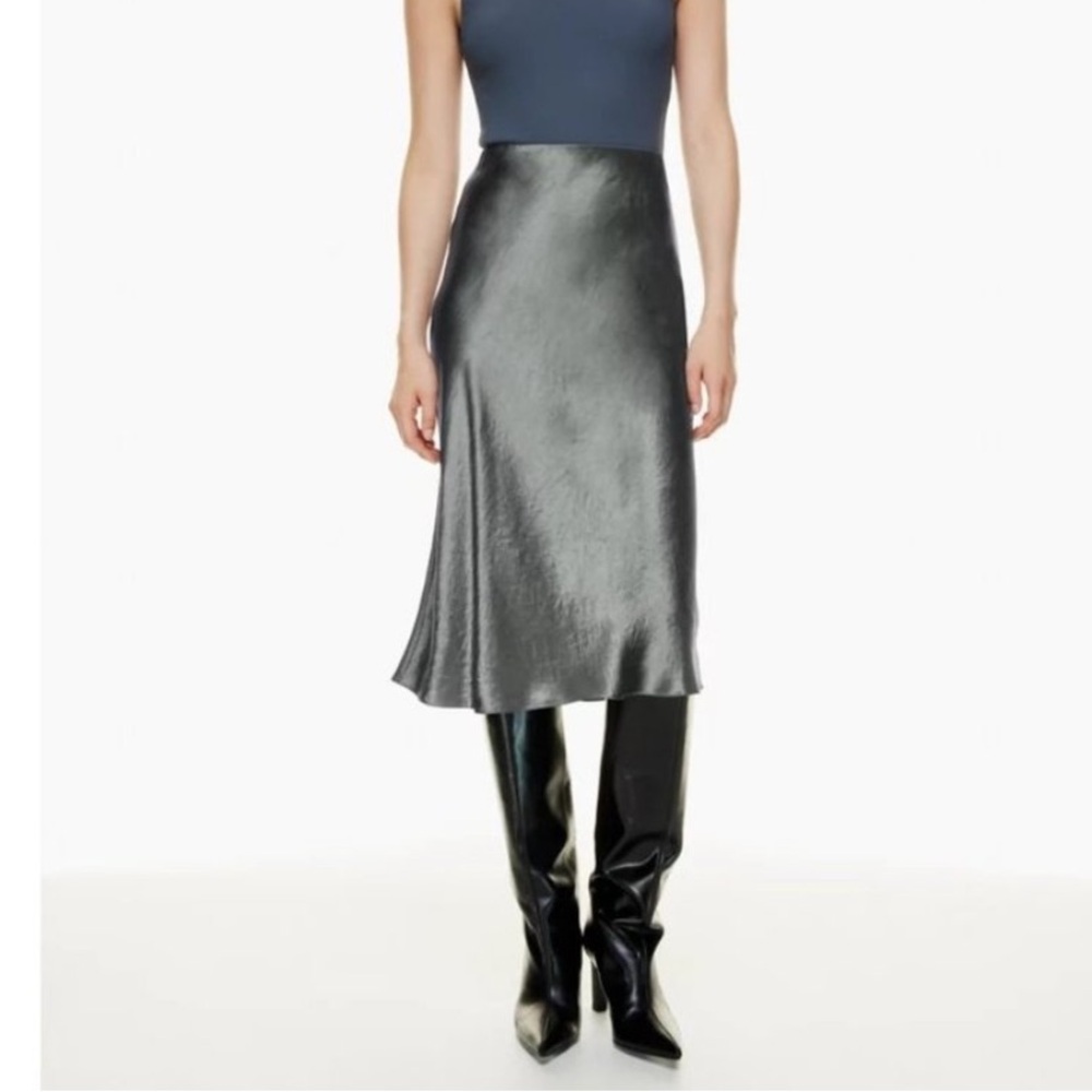 Aritzia Babaton Satin Midi Slip Skirt Smoky Emerald
